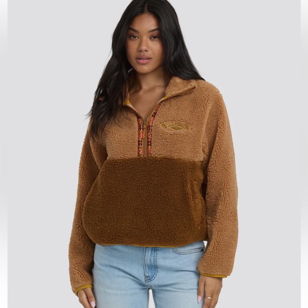 Billabong Two-Tone Brown Teddy Fleece‎ Pullover Jacket